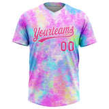 Custom Tie Dye Red-White 3D Watercolor Gradient Two-Button Unisex Softball Jersey