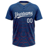 Custom US Navy Blue White-Red Two-Button Unisex Softball Jersey