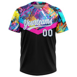 Custom Black White-Light Blue Two-Button Unisex Softball Jersey