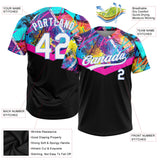 Custom Black White-Light Blue Two-Button Unisex Softball Jersey