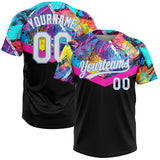Custom Black White-Light Blue Two-Button Unisex Softball Jersey