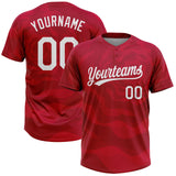Custom Red White Two-Button Unisex Softball Jersey