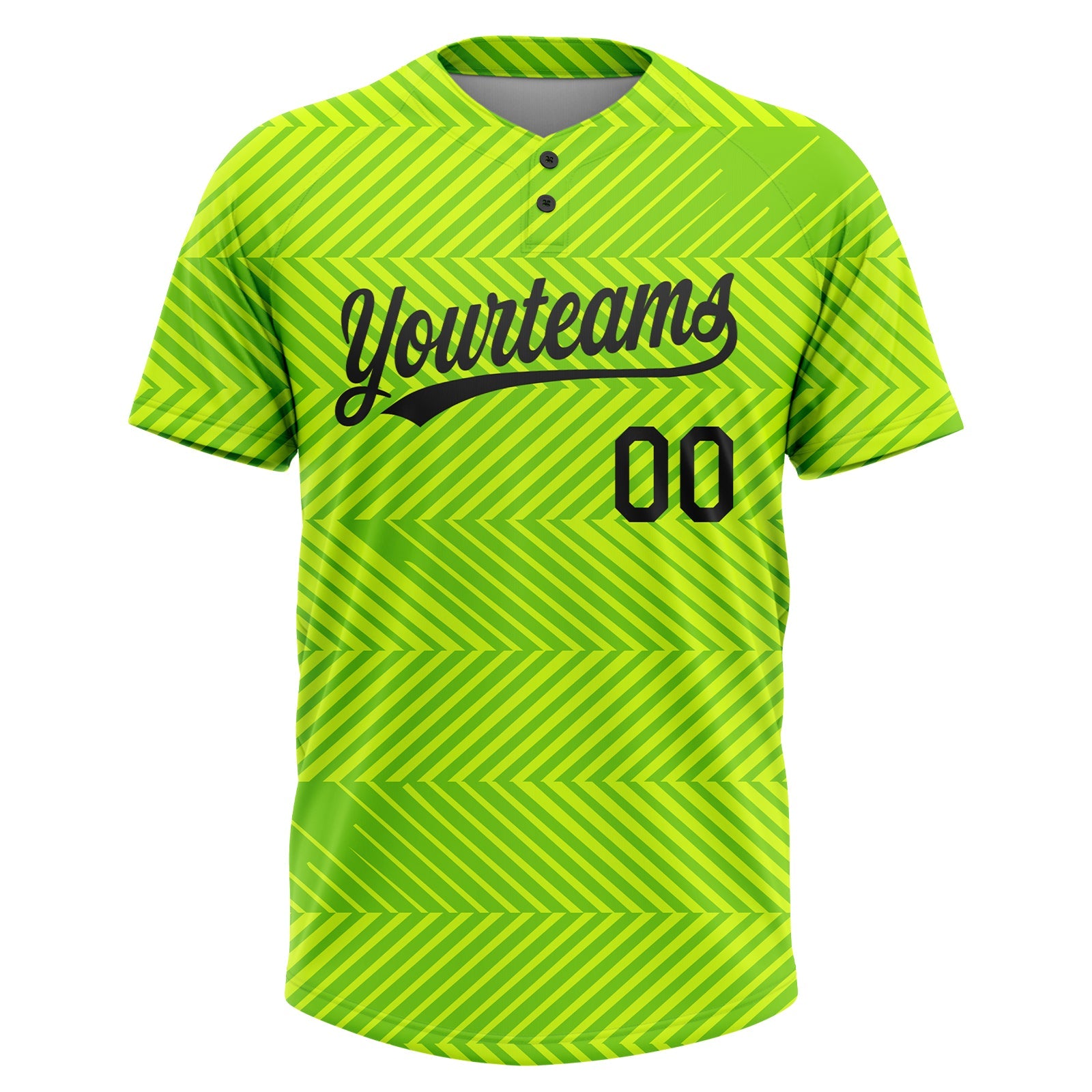 Custom Neon Green Black Two-Button Unisex Softball Jersey