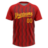 Custom Red Gold-Black Two-Button Unisex Softball Jersey