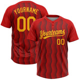 Custom Red Gold-Black Two-Button Unisex Softball Jersey