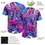 Custom Graffiti Pattern Purple-White 3D Bright Psychedelic Two-Button Unisex Softball Jersey
