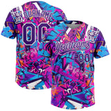 Custom Graffiti Pattern Purple-White 3D Bright Psychedelic Two-Button Unisex Softball Jersey