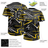 Custom Black Black-Gold Two-Button Unisex Softball Jersey