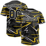 Custom Black Black-Gold Two-Button Unisex Softball Jersey