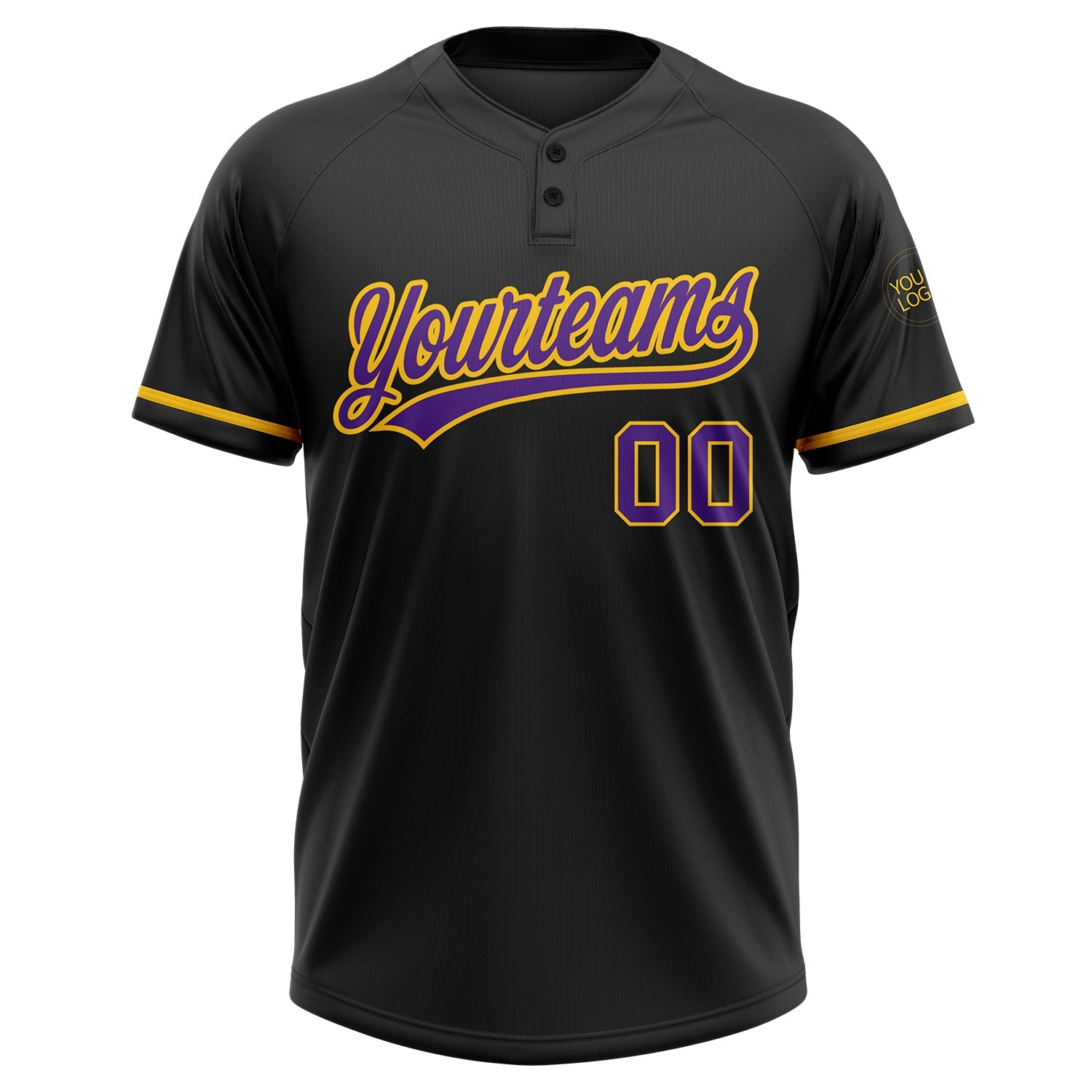 Custom Black Purple-Yellow Two-Button Unisex Softball Jersey