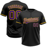 Custom Black Purple-Yellow Two-Button Unisex Softball Jersey