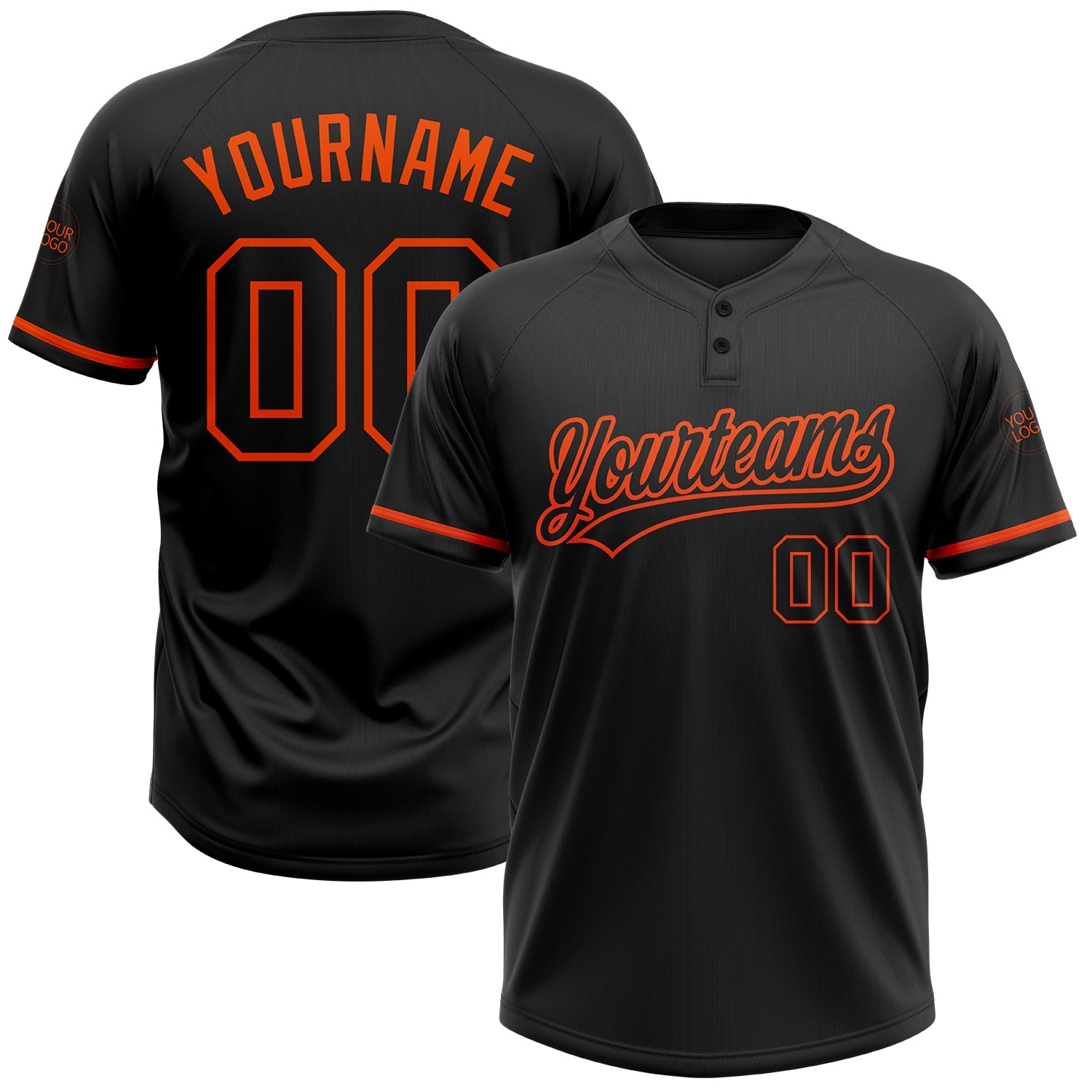 Custom Black Black-Orange Two-Button Unisex Softball Jersey