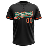Custom Black Orange-Kelly Green Two-Button Unisex Softball Jersey