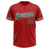 Custom Red Green-White Two-Button Unisex Softball Jersey
