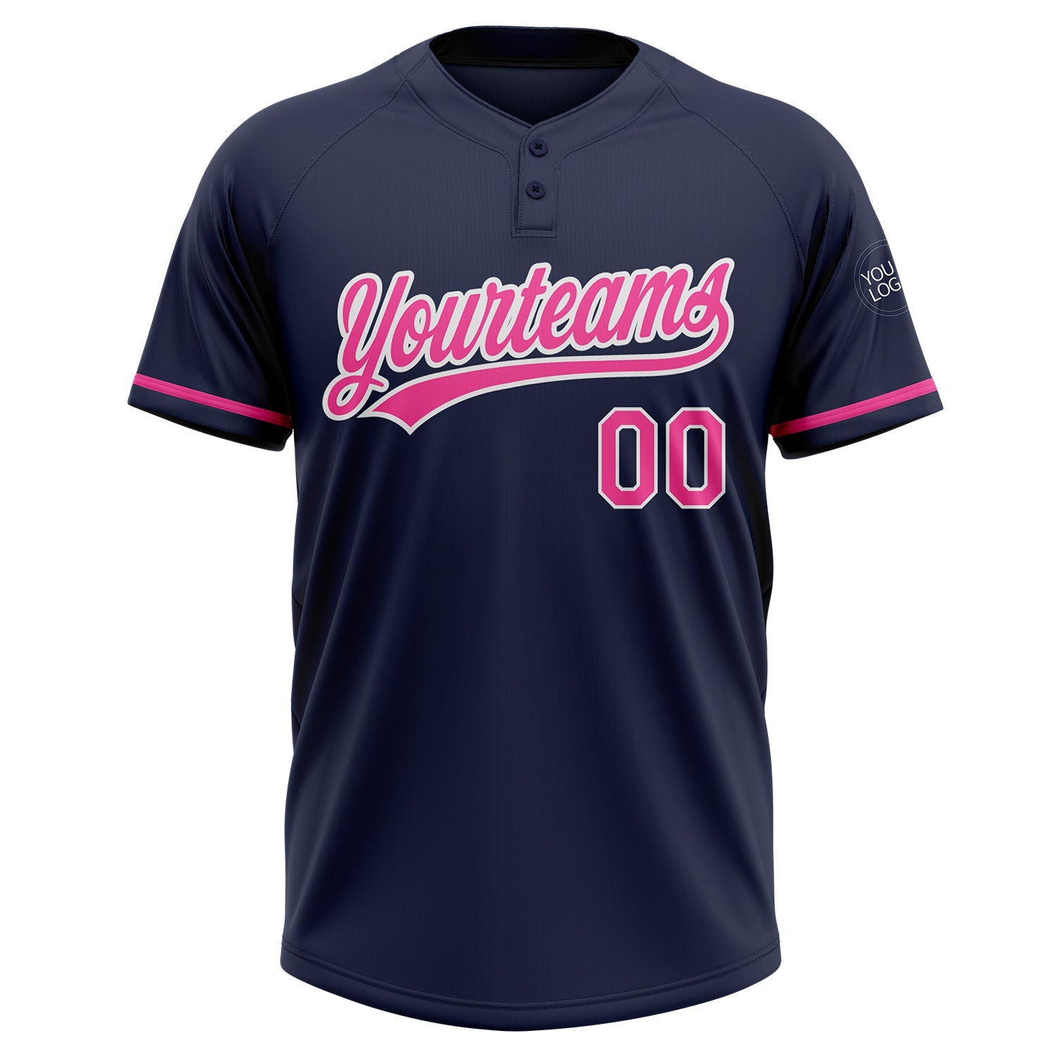 Custom Navy Pink-White Two-Button Unisex Softball Jersey