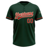 Custom Green Red-Cream Two-Button Unisex Softball Jersey