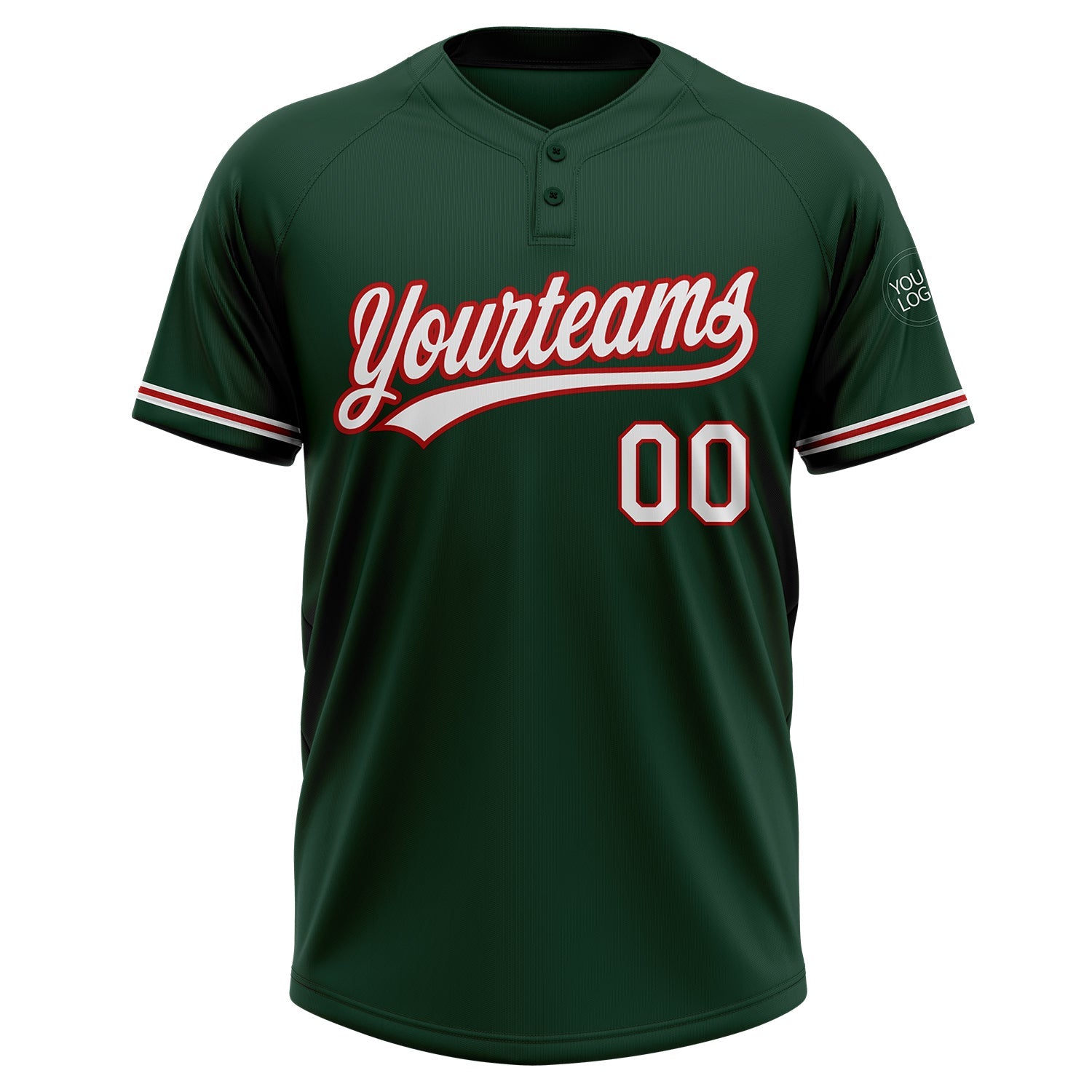 Custom Green White-Red Two-Button Unisex Softball Jersey