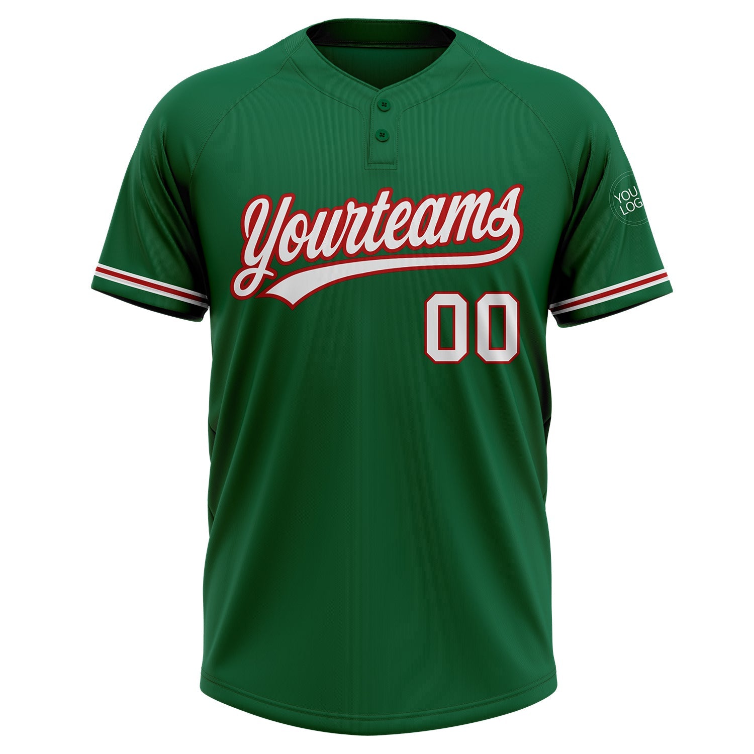 Custom Kelly Green White-Red Two-Button Unisex Softball Jersey