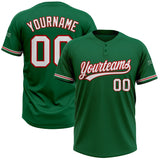 Custom Kelly Green White-Red Two-Button Unisex Softball Jersey