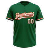 Custom Kelly Green White-Orange Two-Button Unisex Softball Jersey