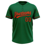 Custom Kelly Green Orange-Black Two-Button Unisex Softball Jersey