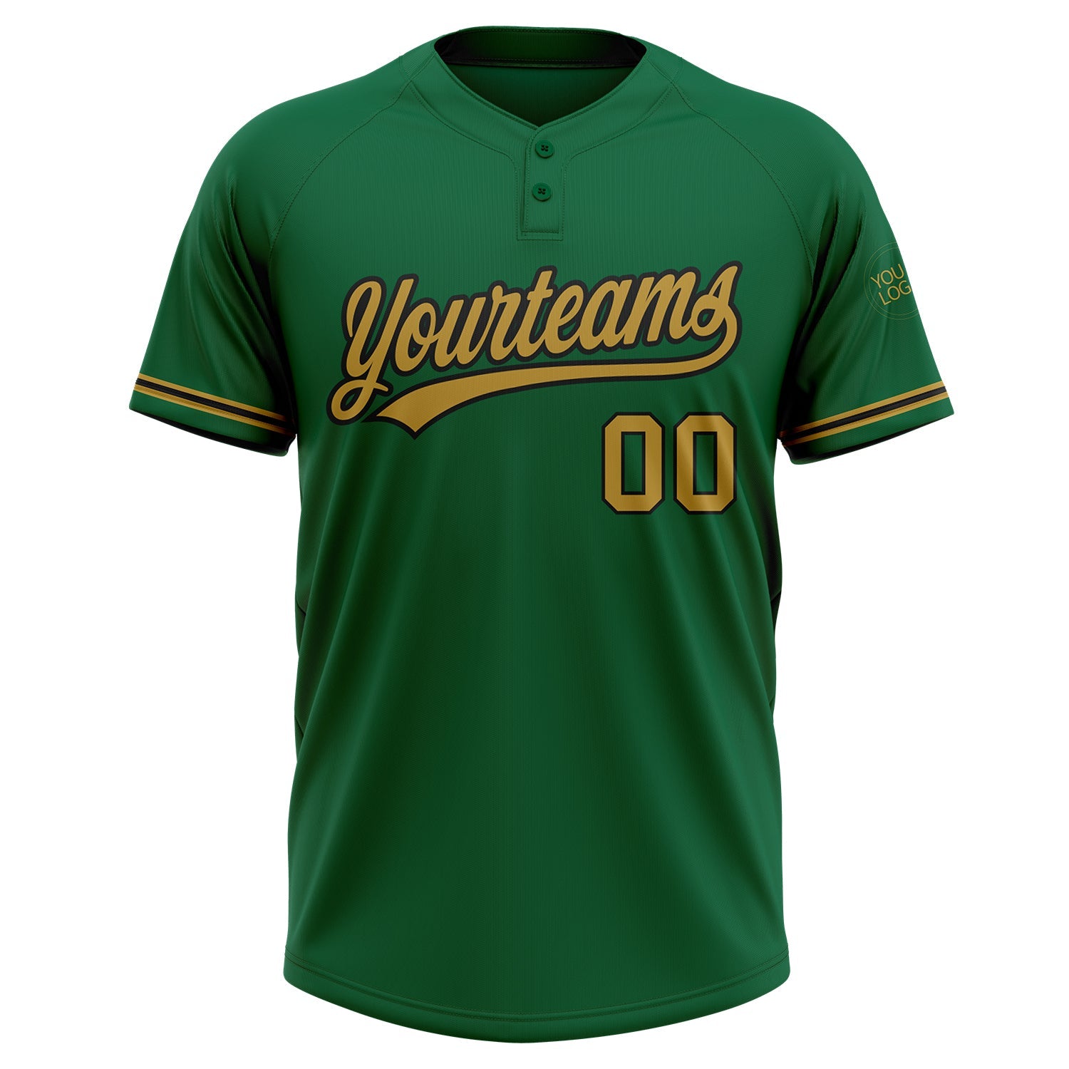 Custom Kelly Green Old Gold-Black Two-Button Unisex Softball Jersey