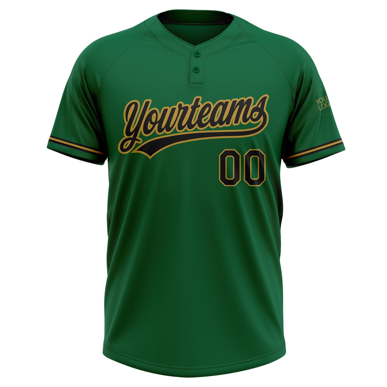 Custom Kelly Green Black-Old Gold Two-Button Unisex Softball Jersey