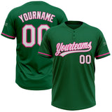 Custom Kelly Green White-Pink Two-Button Unisex Softball Jersey