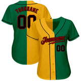 Custom Kelly Green Black-Gold Authentic Split Fashion Baseball Jersey