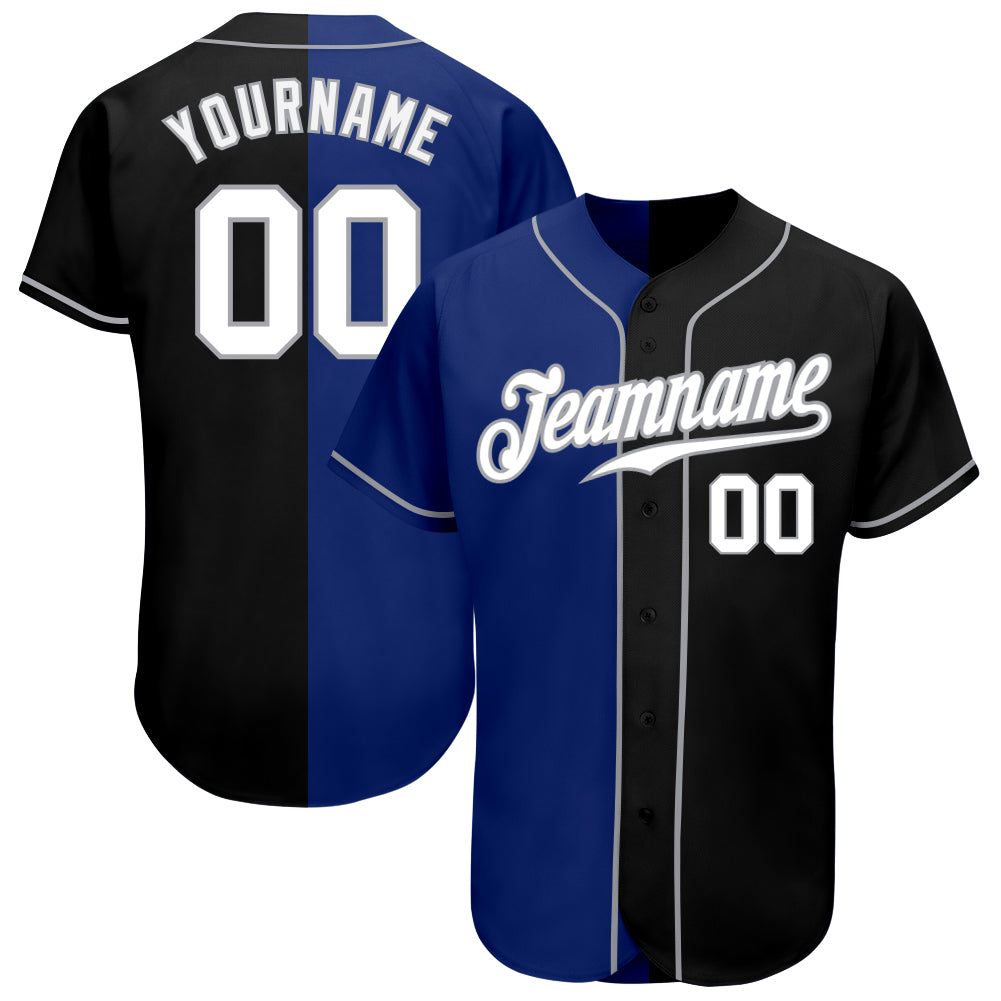 Custom Black White-Royal Authentic Split Fashion Baseball Jersey