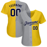 Custom Gold Navy Gray-White Authentic Split Fashion Baseball Jersey