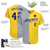 Custom Gold Navy Gray-White Authentic Split Fashion Baseball Jersey