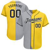 Custom Gold Black Gray-White Authentic Split Fashion Baseball Jersey