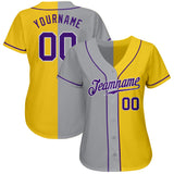 Custom Gold Purple Gray-White Authentic Split Fashion Baseball Jersey