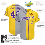 Custom Gold Purple Gray-White Authentic Split Fashion Baseball Jersey