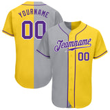 Custom Gold Purple Gray-White Authentic Split Fashion Baseball Jersey