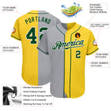 Custom Gold Green-Gray Authentic Split Fashion Baseball Jersey
