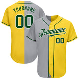 Custom Gold Green-Gray Authentic Split Fashion Baseball Jersey