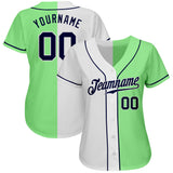 Custom Pea Green Navy-White Authentic Split Fashion Baseball Jersey
