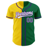 Custom Kelly Green Purple-Gold Authentic Split Fashion Baseball Jersey