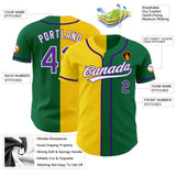 Custom Kelly Green Purple-Gold Authentic Split Fashion Baseball Jersey
