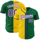Custom Kelly Green Purple-Gold Authentic Split Fashion Baseball Jersey