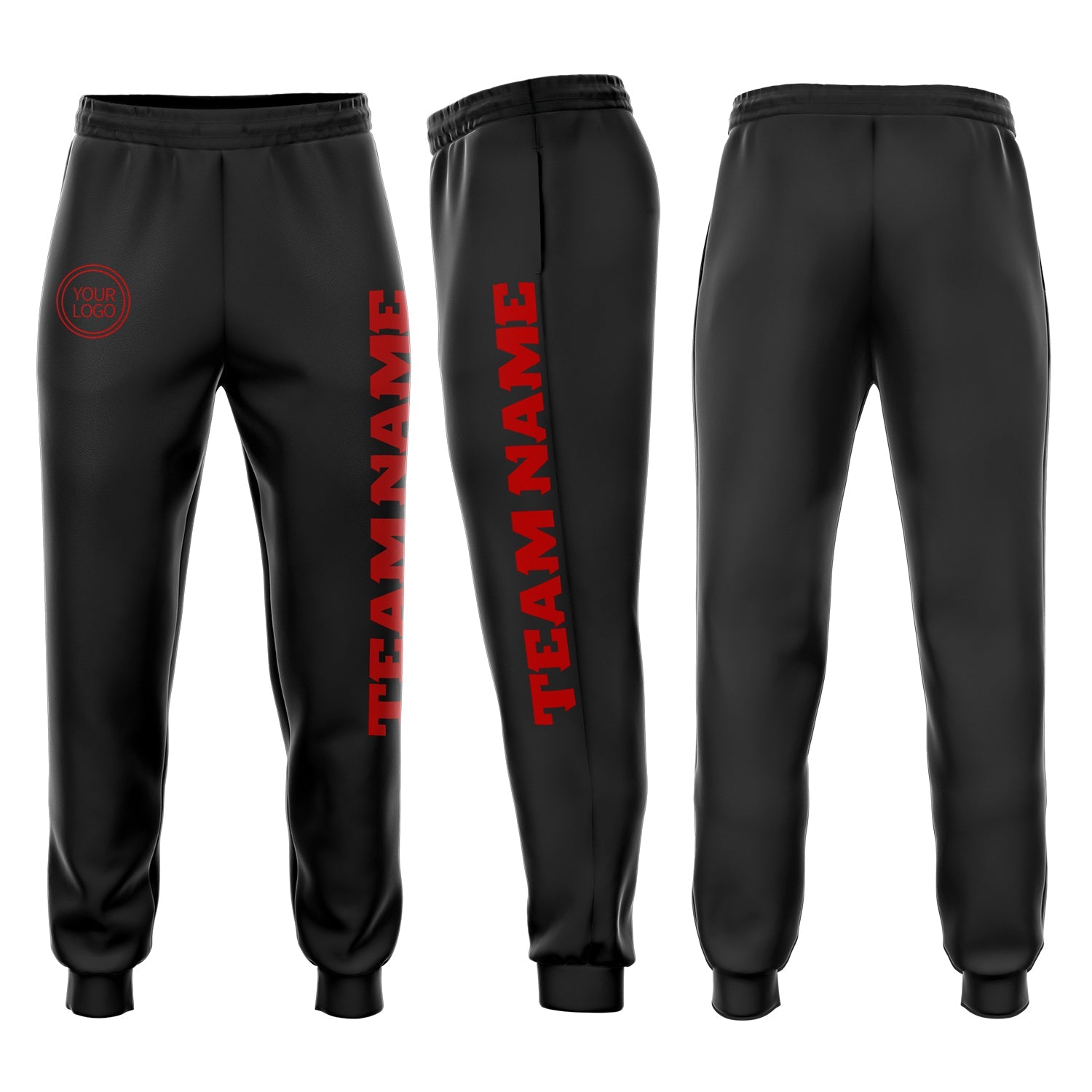 Custom Black Red Fleece Jogger Sweatpants