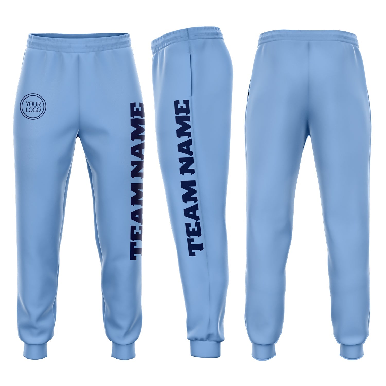Custom Light Blue Navy Fleece Jogger Sweatpants