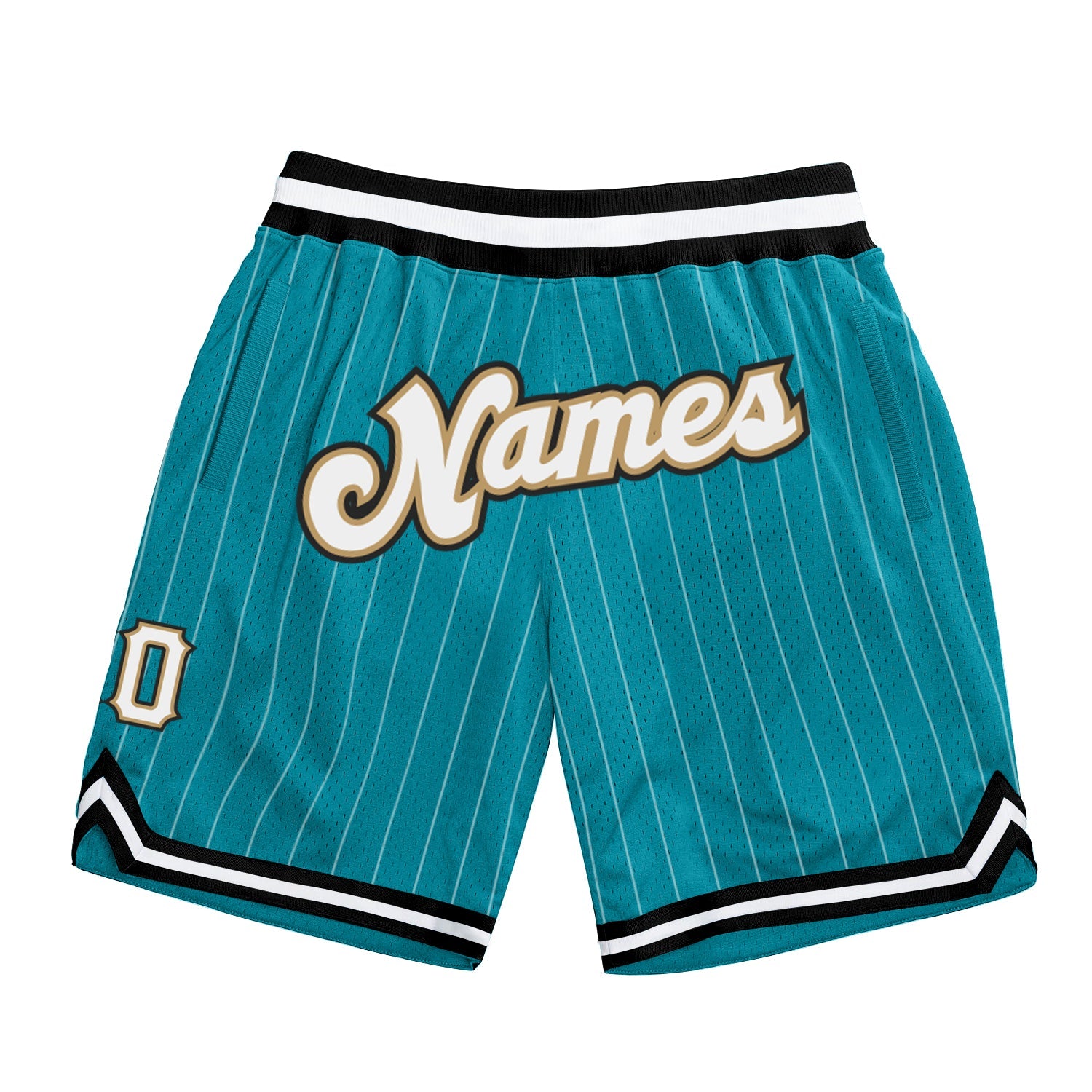 Custom Teal White Pinstripe White-Old Gold Authentic Basketball Shorts