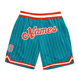 Custom Teal White Pinstripe Orange-White Authentic Basketball Shorts