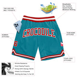 Custom Teal Red-White Authentic Throwback Basketball Shorts