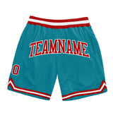Custom Teal Red-White Authentic Throwback Basketball Shorts