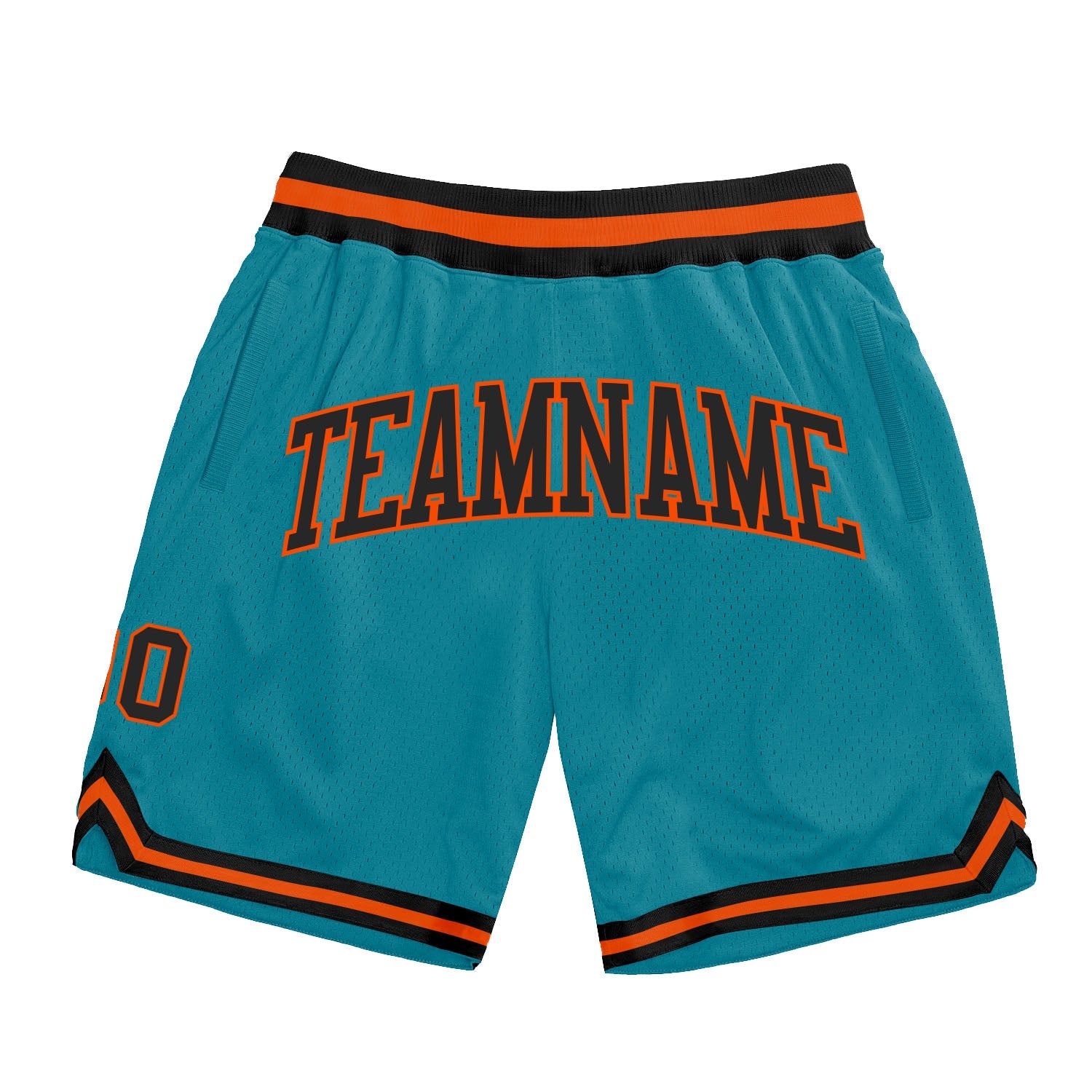 Custom Teal Black-Orange Authentic Throwback Basketball Shorts
