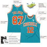 Custom Teal White Pinstripe Orange Authentic Basketball Jersey